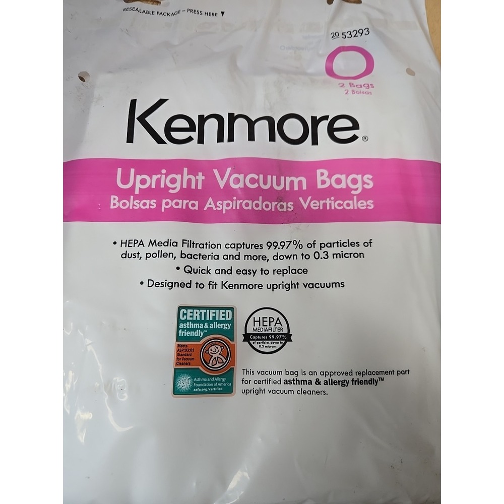 Kenmore 53293 Type O Vacuum Bags HEPA for Upright Vacuums Style 2 bags - Picture 3 of 4